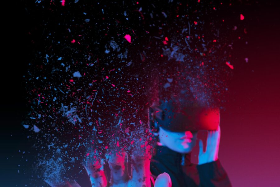 descomposition person wearing vr glasses
